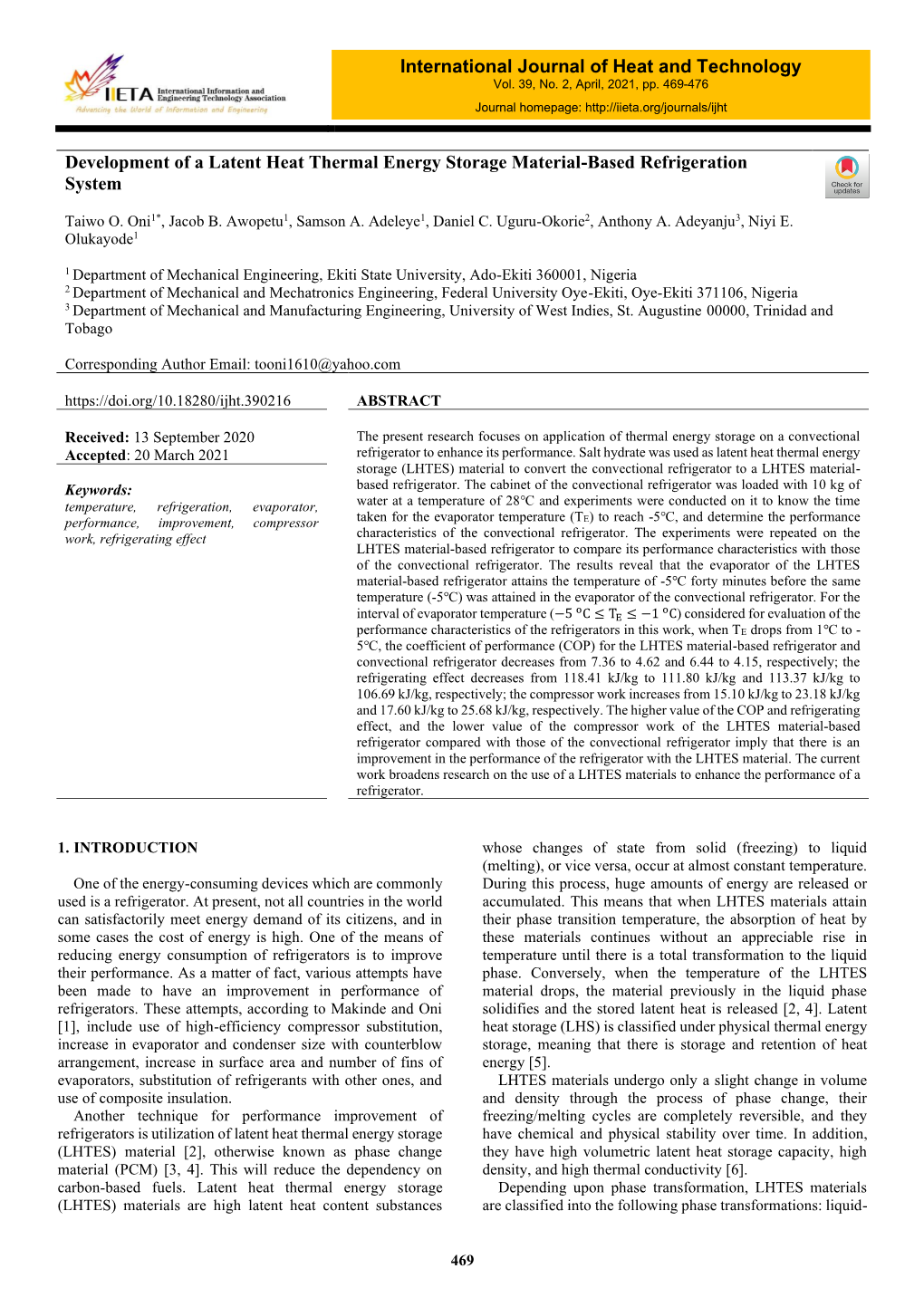 Development of a Latent Heat Thermal Energy Storage Material-Based ...