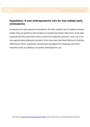 Hypothesis: a New Anteroposterior Axis for Non-Radiate Early Echinoderms
