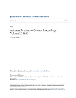 Arkansas Academy of Science Proceedings - Volume 20 1966 Academy Editors