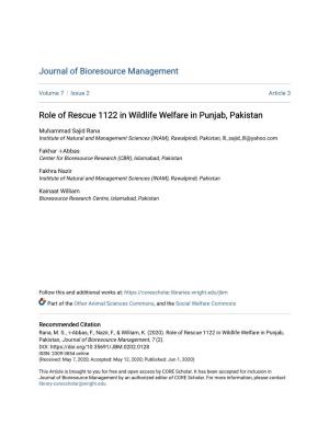 Role of Rescue 1122 in Wildlife Welfare in Punjab, Pakistan