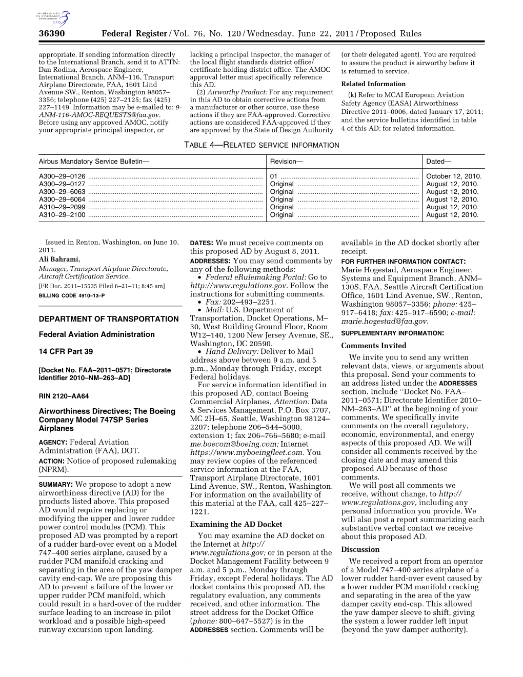 Federal Register/Vol. 76, No. 120/Wednesday, June 22, 2011