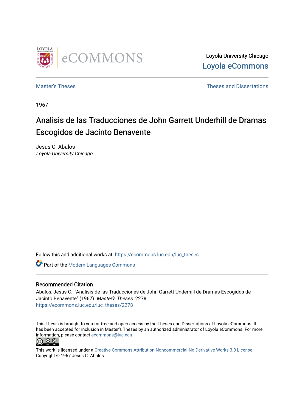 Analisis De Las Traducciones De John Garrett Underhill De Dramas Escogidos De Jacinto Benavente