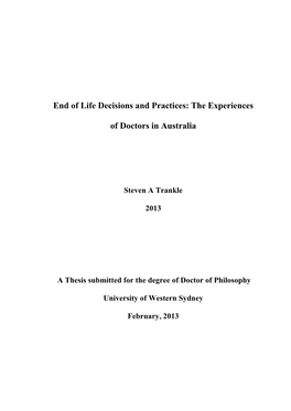 End of Life Decisions and Practices: the Experiences of Doctors In