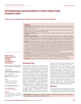 Self-Medication Among Adults in Urban Udupi Taluk, Southern India