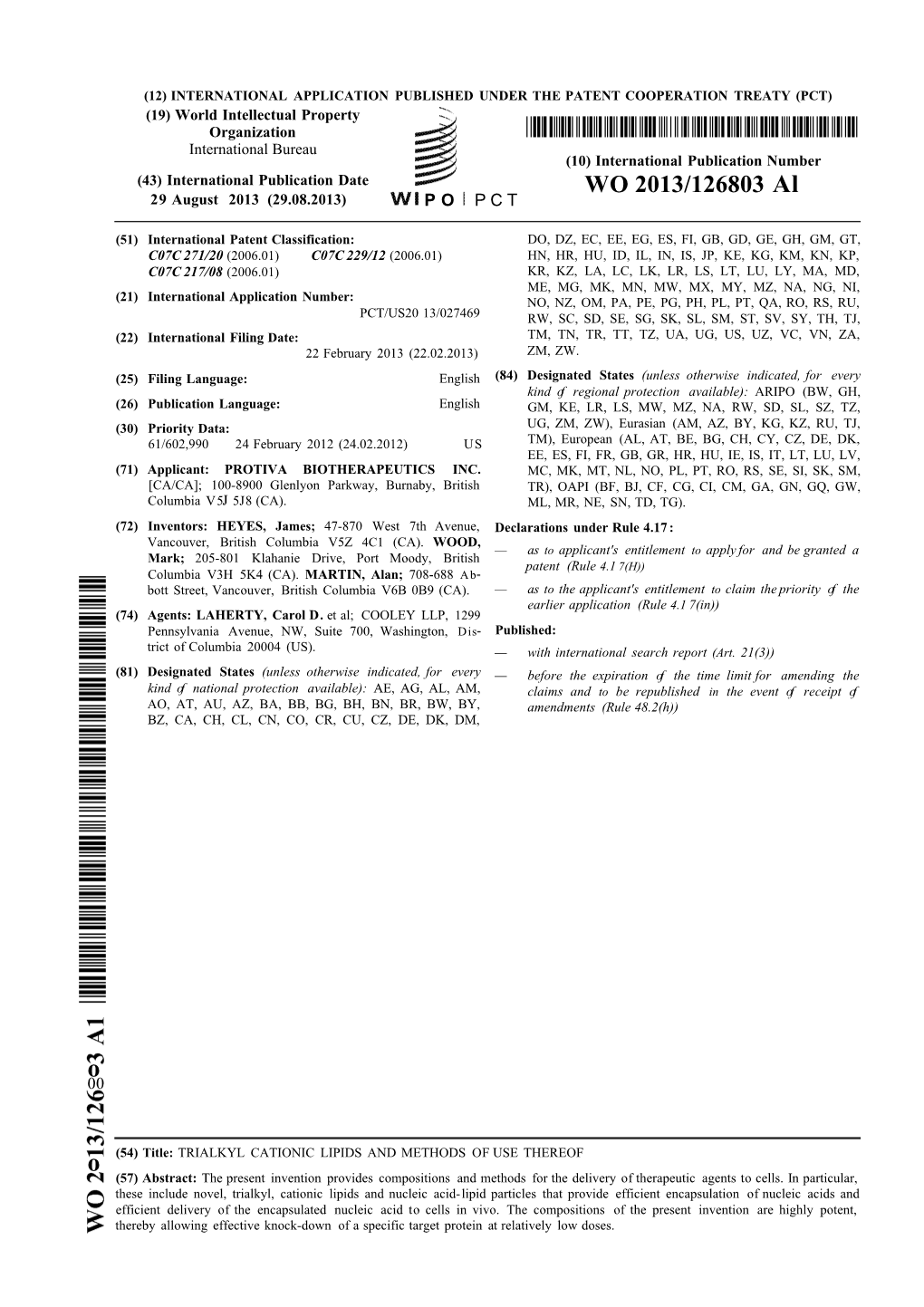 WO 2013/126803 Al 29 August 2013 (29.08.2013) P O P C T