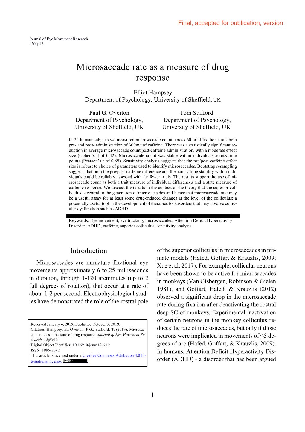 Microsaccade Rate As a Measure of Drug Response