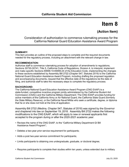 California National Guard Education Assistance Award Program Regulations(1)