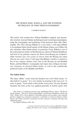 Rāhula and the Inverted Mythology of Indo-Tibetan Buddhism1