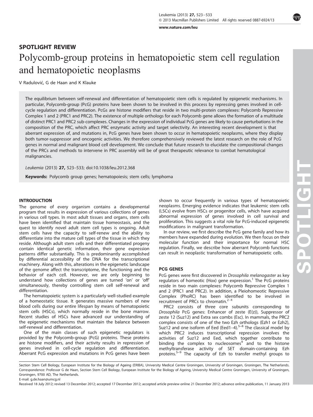 Polycomb-Group Proteins in Hematopoietic Stem Cell Regulation and Hematopoietic Neoplasms