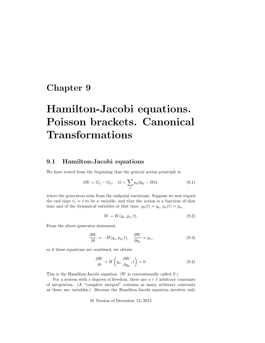 Hamilton-Jacobi Equations. Poisson Brackets. Canonical Transformations