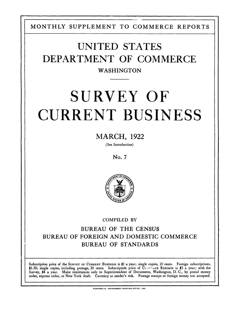 Survey of Current Business March 1922