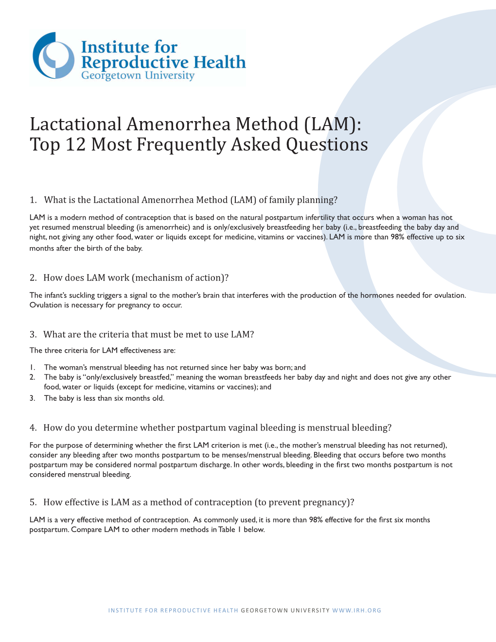 Lactational Amenorrhea Method (LAM): Top 12 Most Frequently Asked Questions