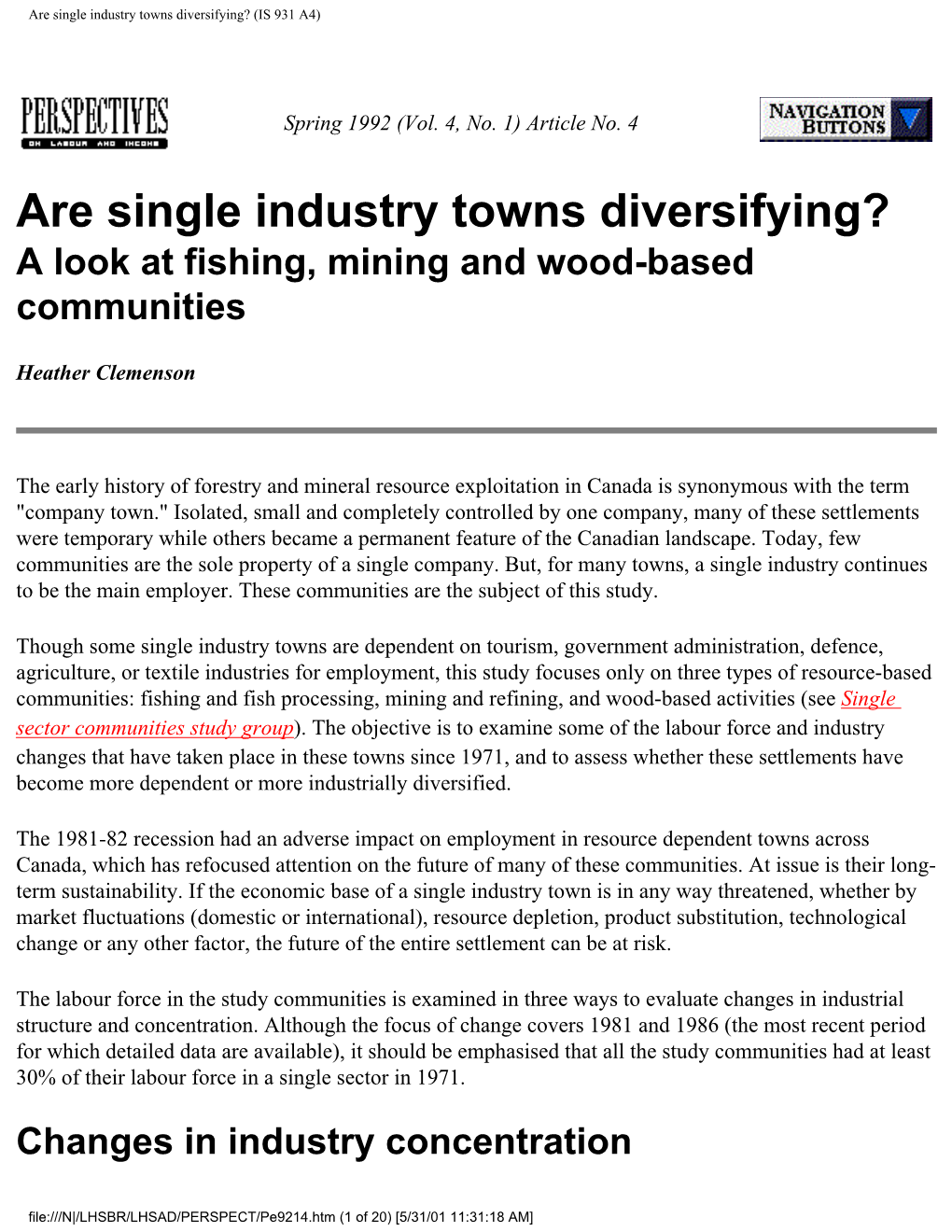 Are Single Industry Towns Diversifying? (IS 931 A4)