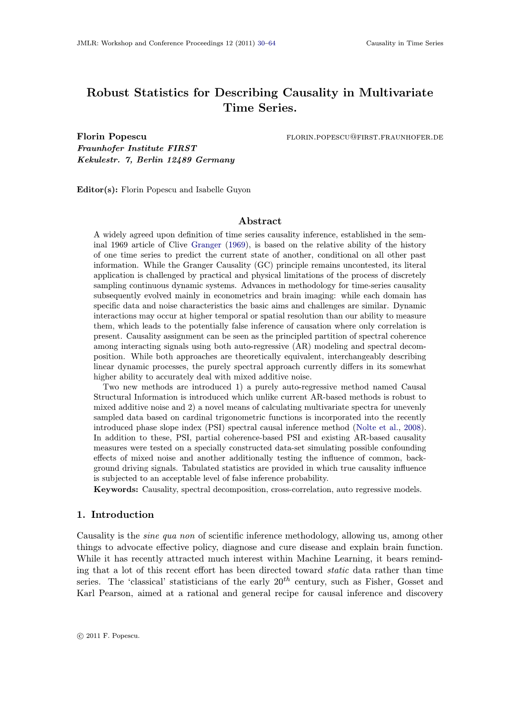 Robust Statistics for Describing Causality in Multivariate Time Series