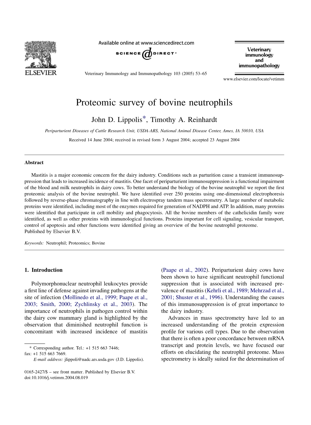 Proteomic Survey of Bovine Neutrophils