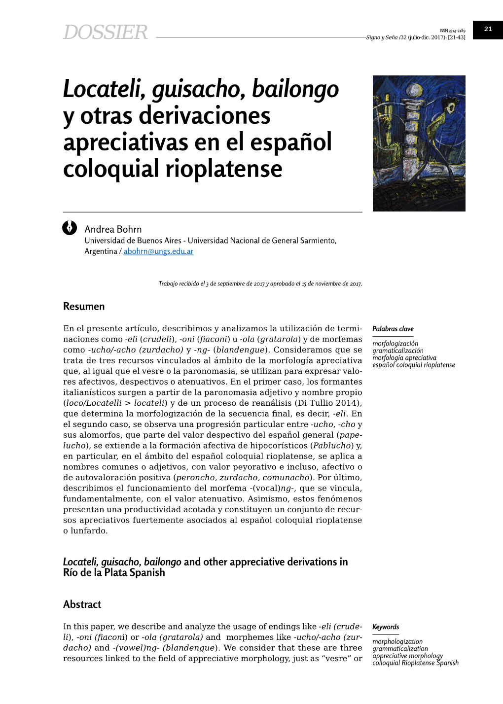 Locateli, Guisacho, Bailongo Y Otras Derivaciones Apreciativas En El Español Coloquial Rioplatense