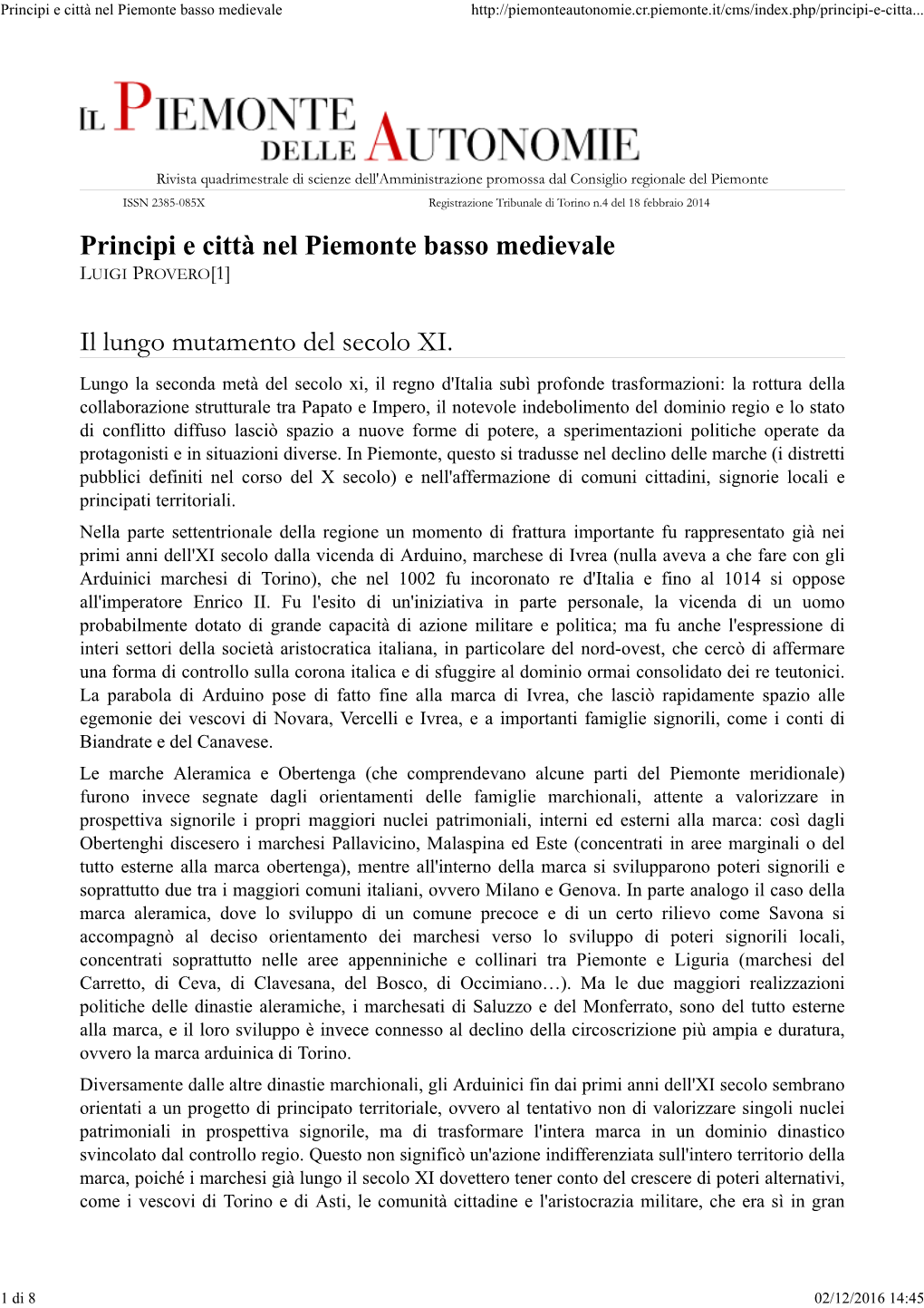 Principi E Città Nel Piemonte Basso Medievale
