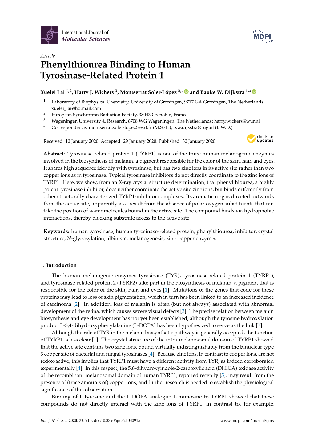 Phenylthiourea Binding to Human Tyrosinase-Related Protein 1