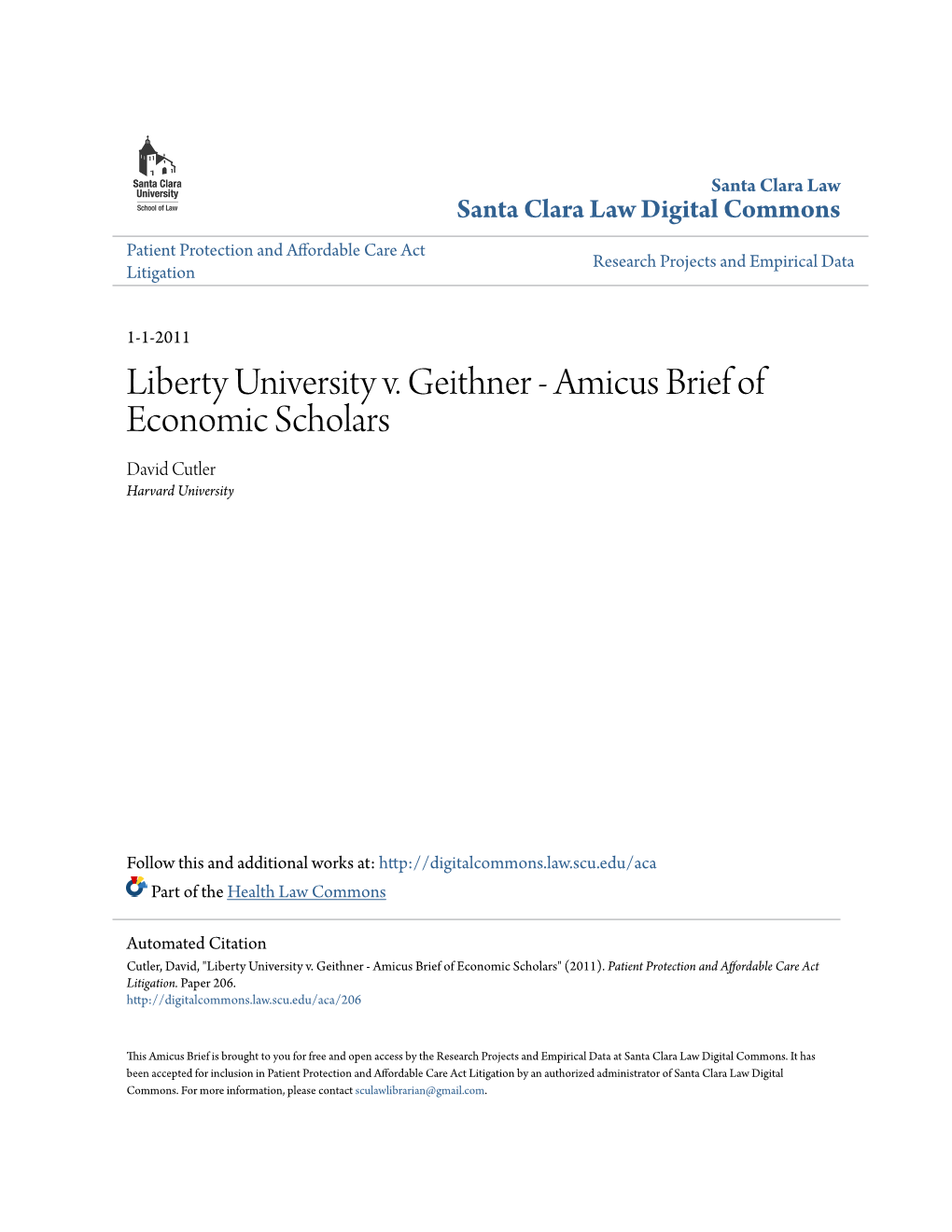 Amicus Brief of Economic Scholars David Cutler Harvard University
