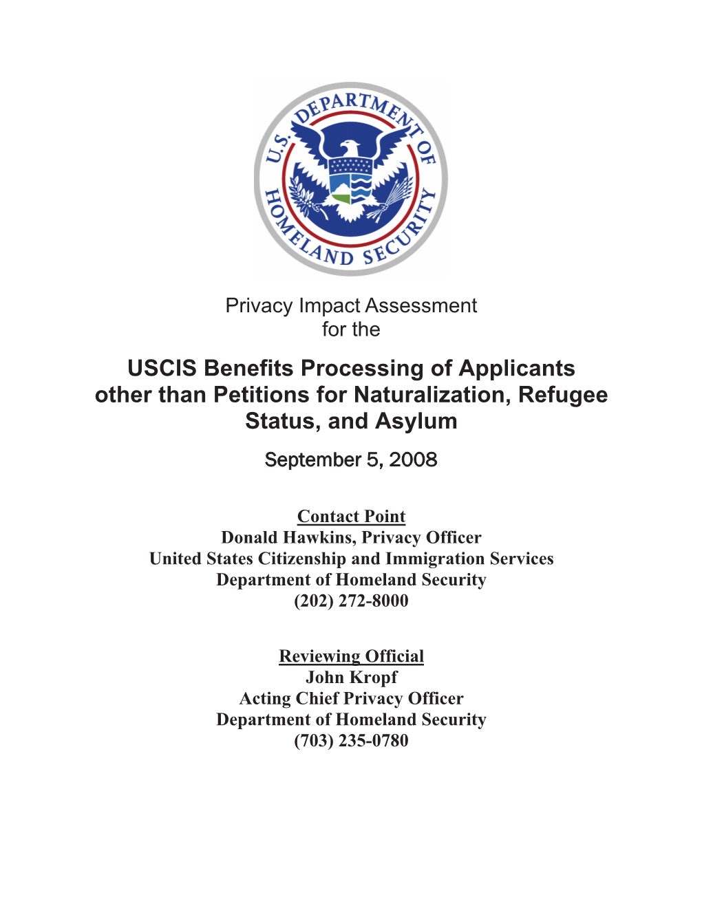Department of Homeland Security Privacy Impact Assessment USCIS