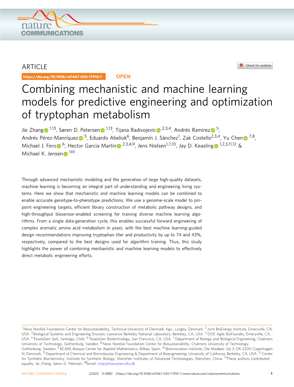 Combining Mechanistic and Machine Learning Models for Predictive Engineering and Optimization of Tryptophan Metabolism