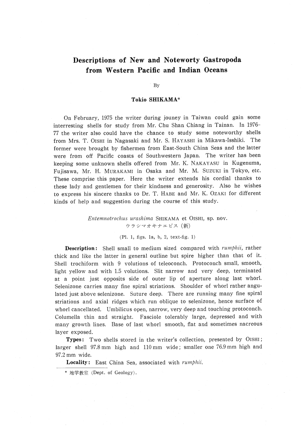 Descriptions of New and Noteworty Gastropoda from Western Pacific and Indian Oceans