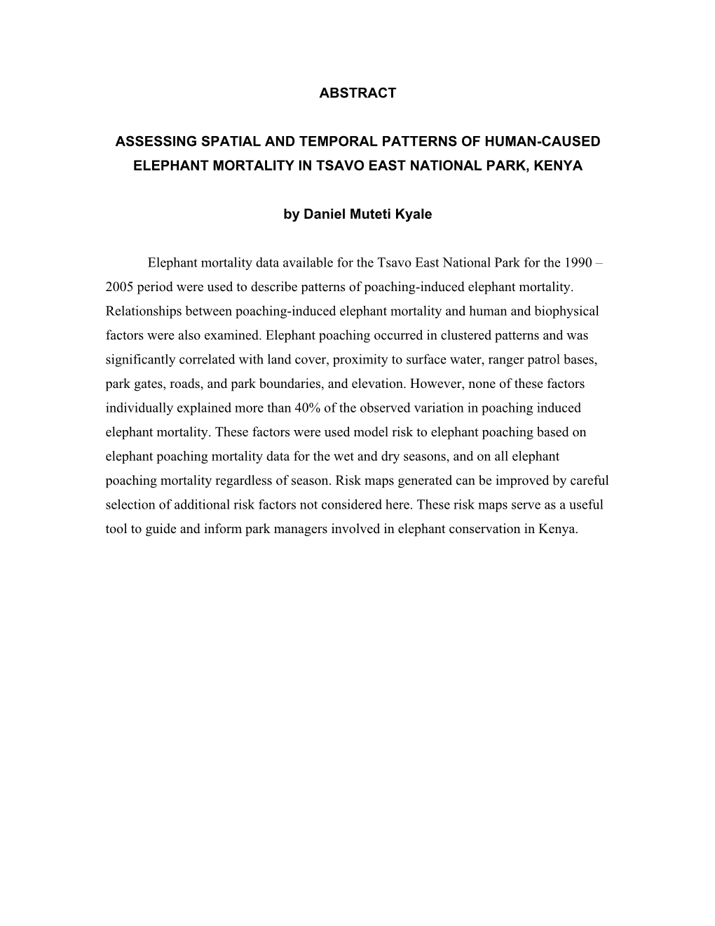 Abstract Assessing Spatial and Temporal Patterns Of