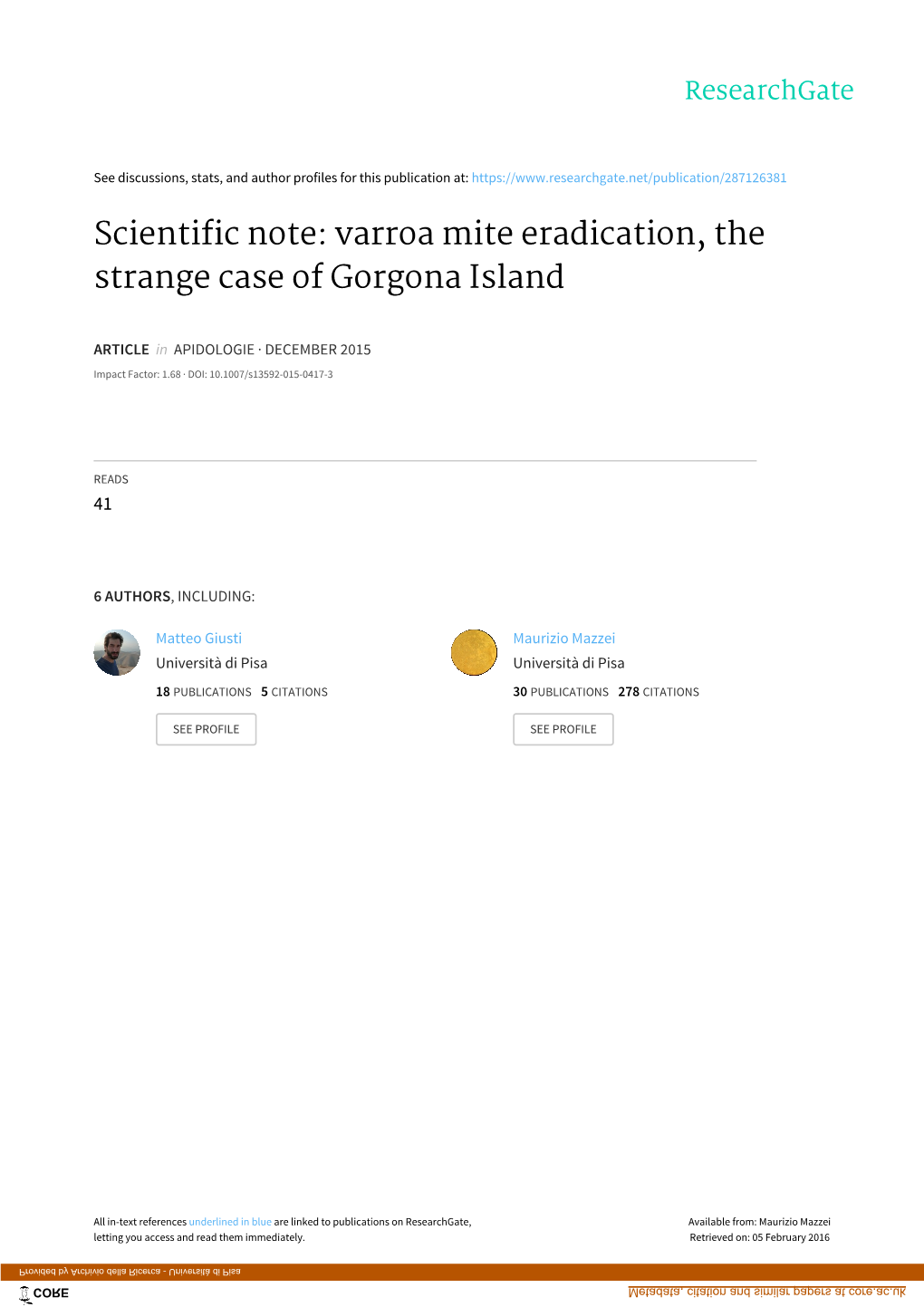 Varroa Mite Eradication, the Strange Case of Gorgona Island