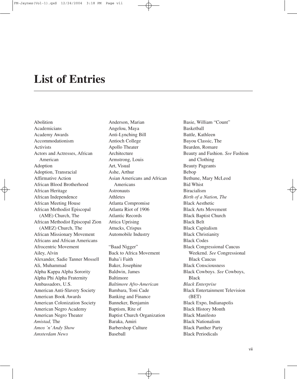 List of Entries