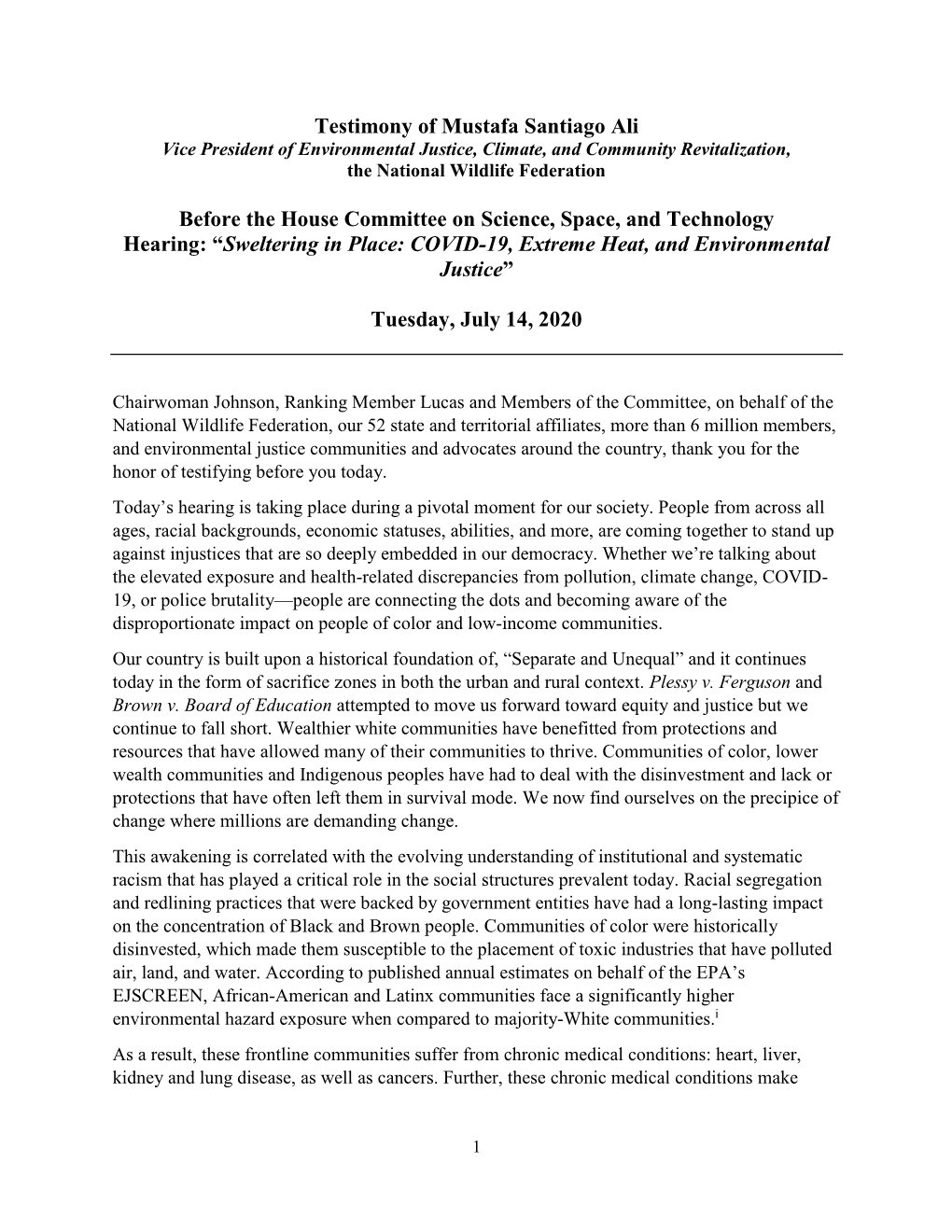 Dr. Mustafa Santiago Ali Serves As the Vice President of Environmental Justice, Climate, and Community Revitalization for the National Wildlife Federation