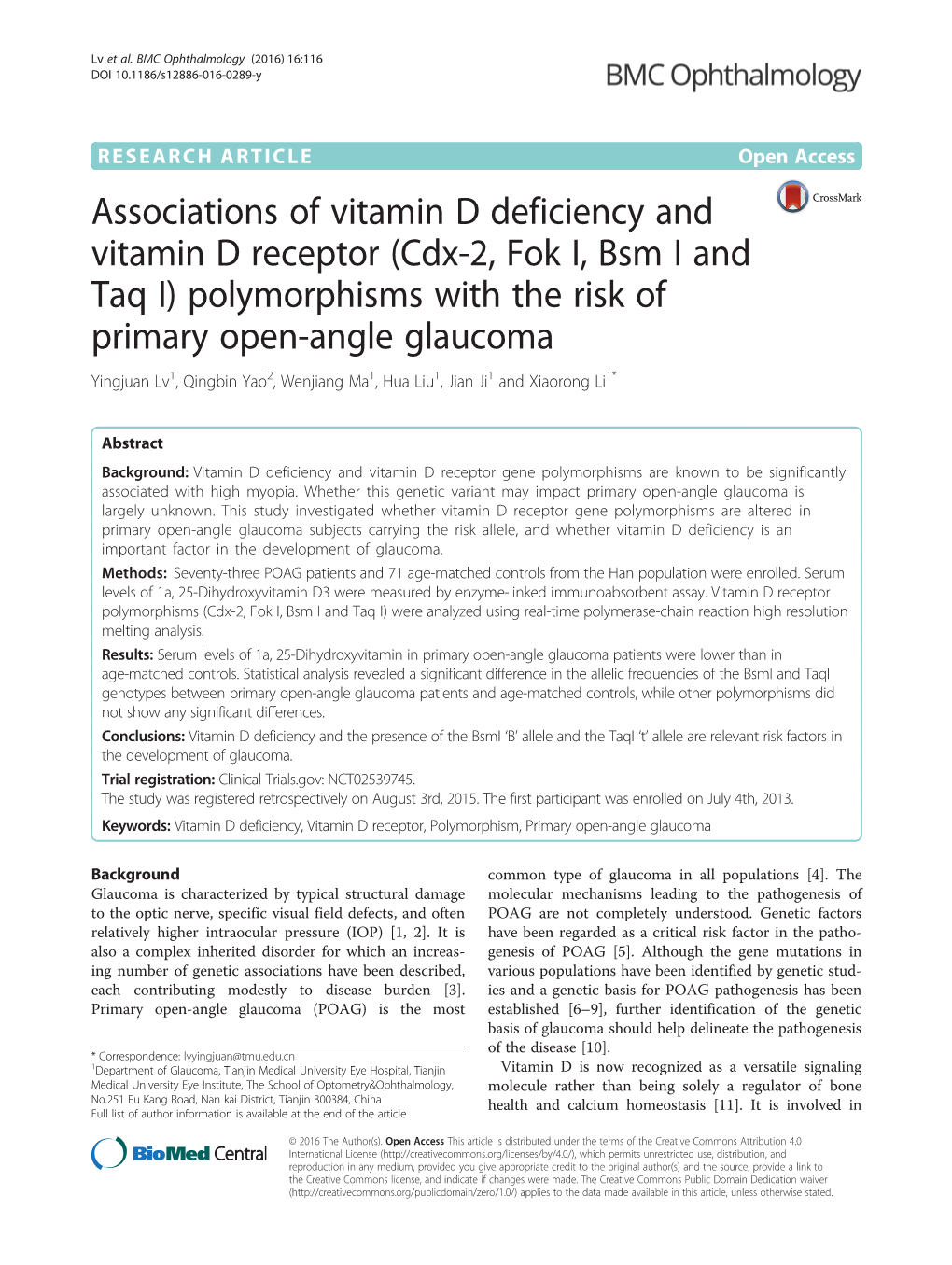 Associations of Vitamin D Deficiency and Vitamin D Receptor (Cdx-2, Fok I