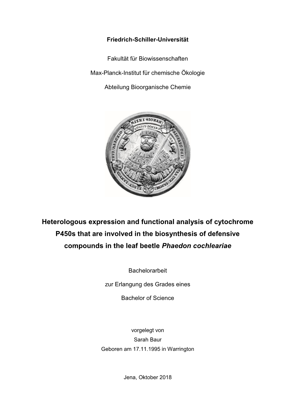 Heterologous Expression and Functional Analysis of Cytochrome