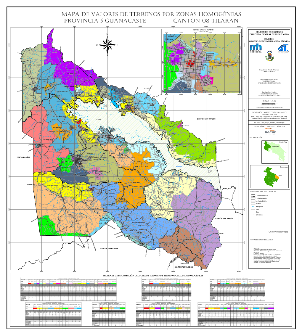 Mapa Del Cantón Tilaran 08, Distrito 01 a 07