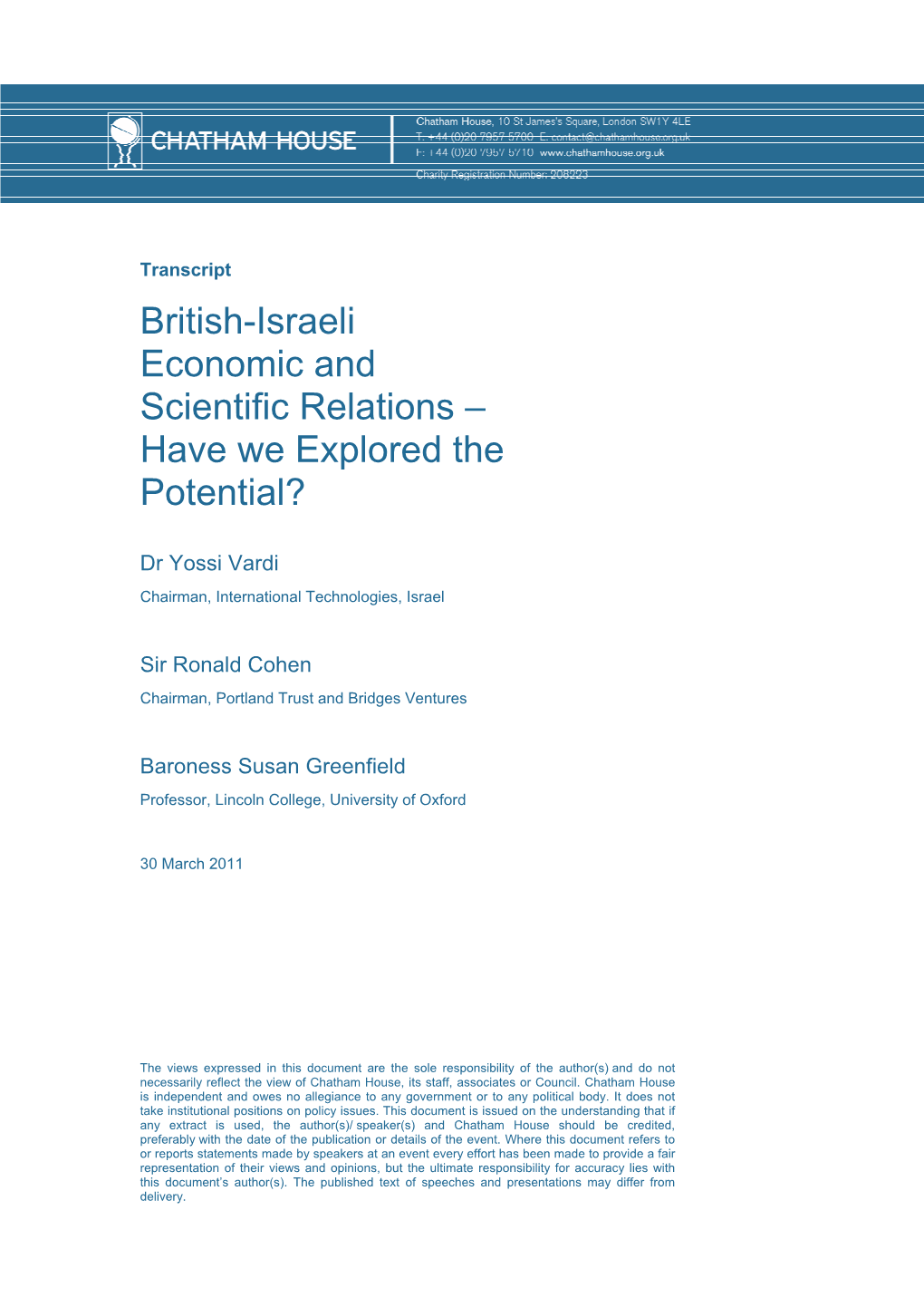 British-Israeli Economic and Scientific Relations – Have We Explored the Potential?