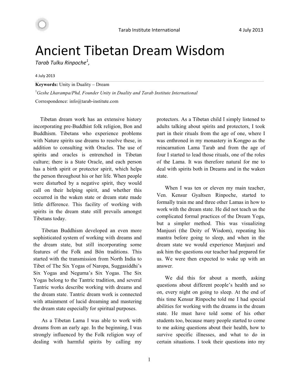 Ancient Tibetan Dream Wisdom Tarab Tulku Rinpoche1