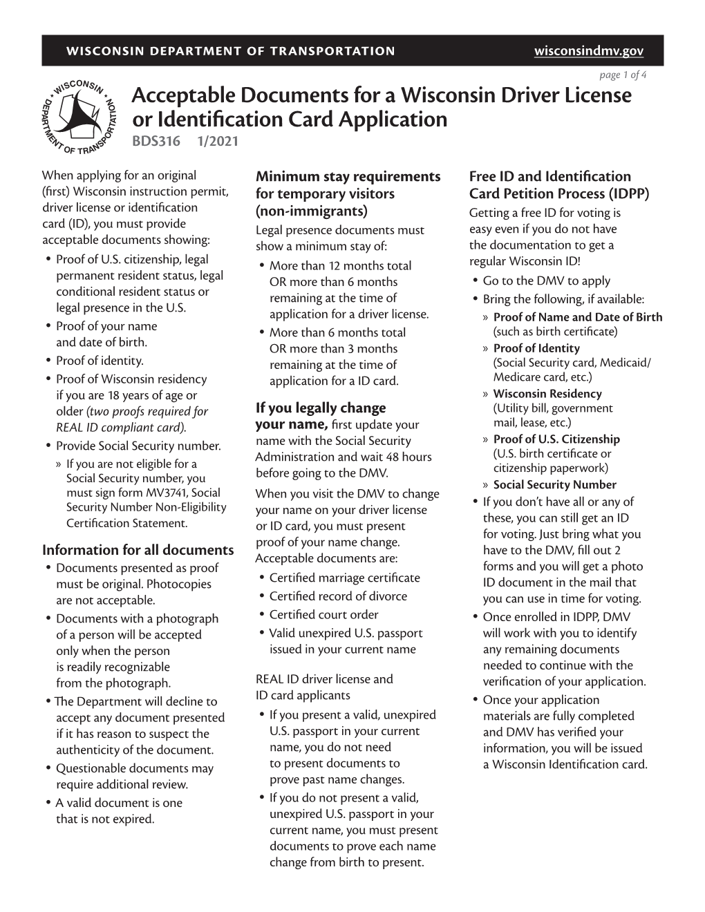 Acceptable Documents for a Wisconsin Driver License Or ID Card Application, Documentos Que Se Aceptan Para Solicitar Una Licenci