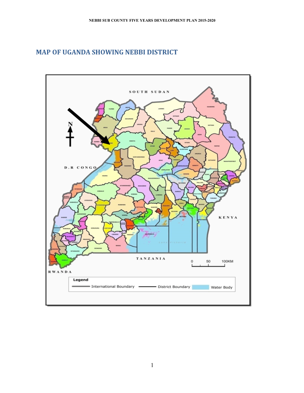 Map of Uganda Showing Nebbi District