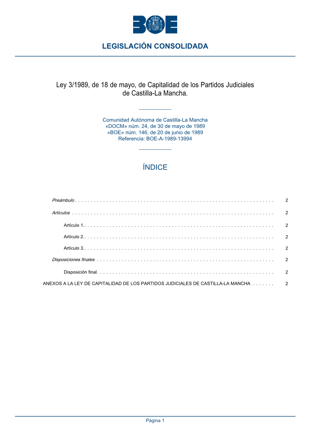 Ley 3/1989, De 18 De Mayo, De Capitalidad De Los Partidos Judiciales De Castilla-La Mancha