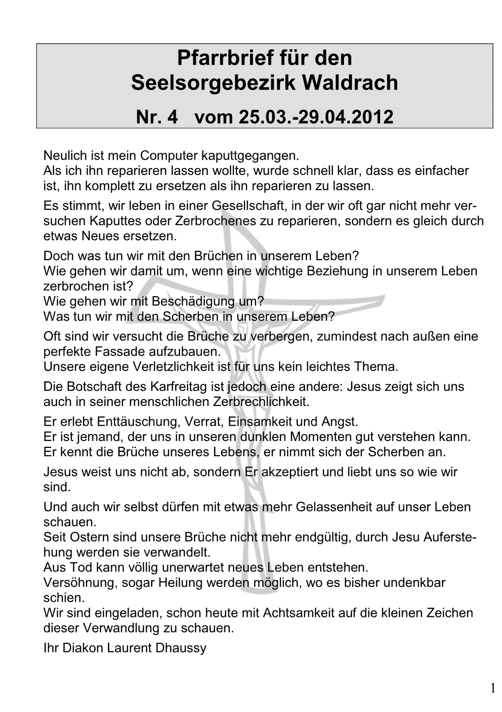 Pfarrbrief Nr. 4 Vom 25.03.-29.04.2012