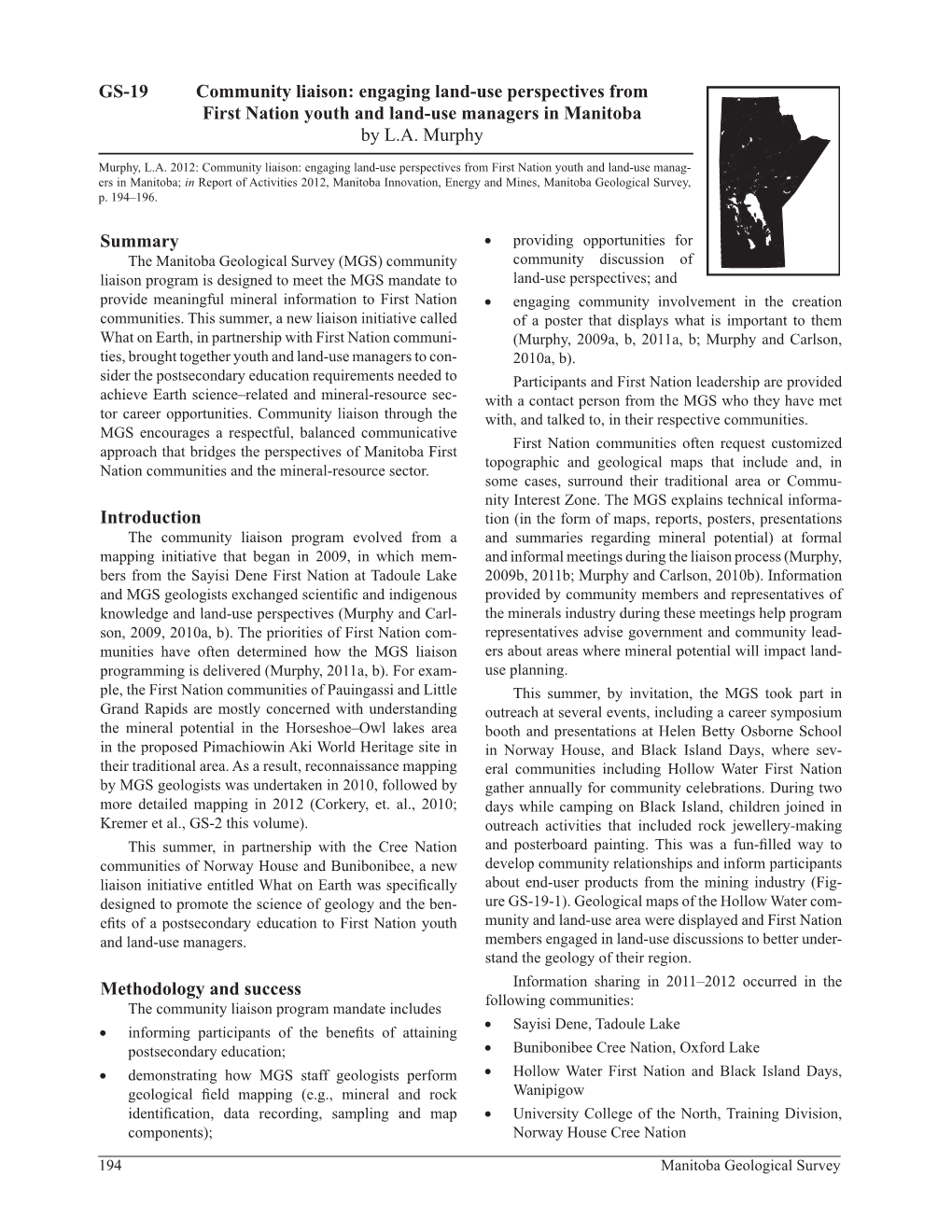 GS-19 Community Liaison: Engaging Land-Use Perspectives from First Nation Youth and Land-Use Managers in Manitoba by L.A