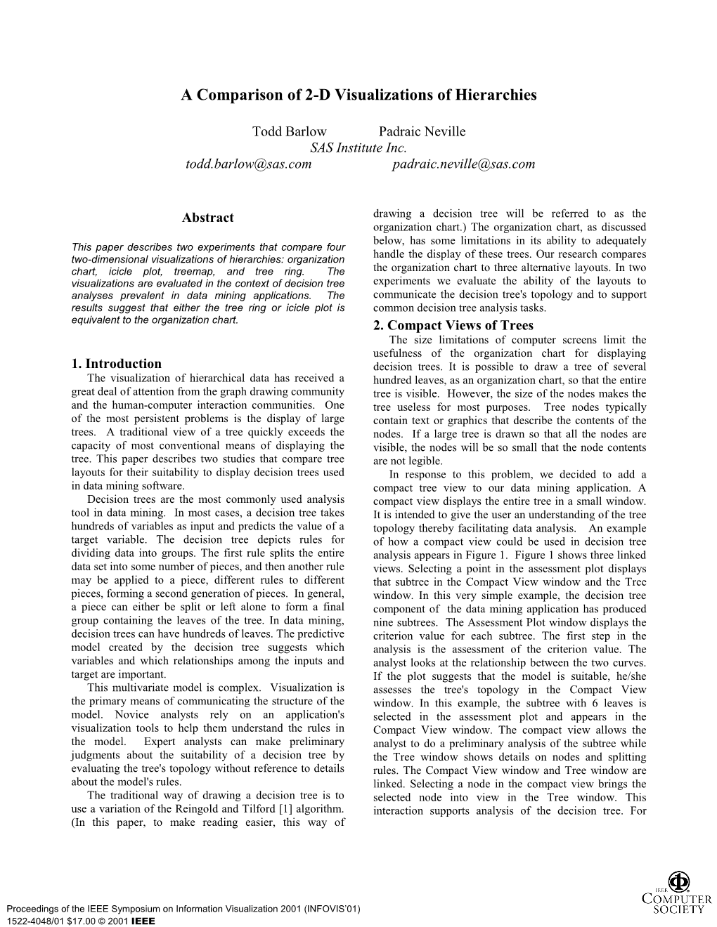 A Comparison of 2-D Visualizations of Hierarchies