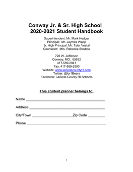 Conway Jr. & Sr. High School 2020-2021 Student Handbook