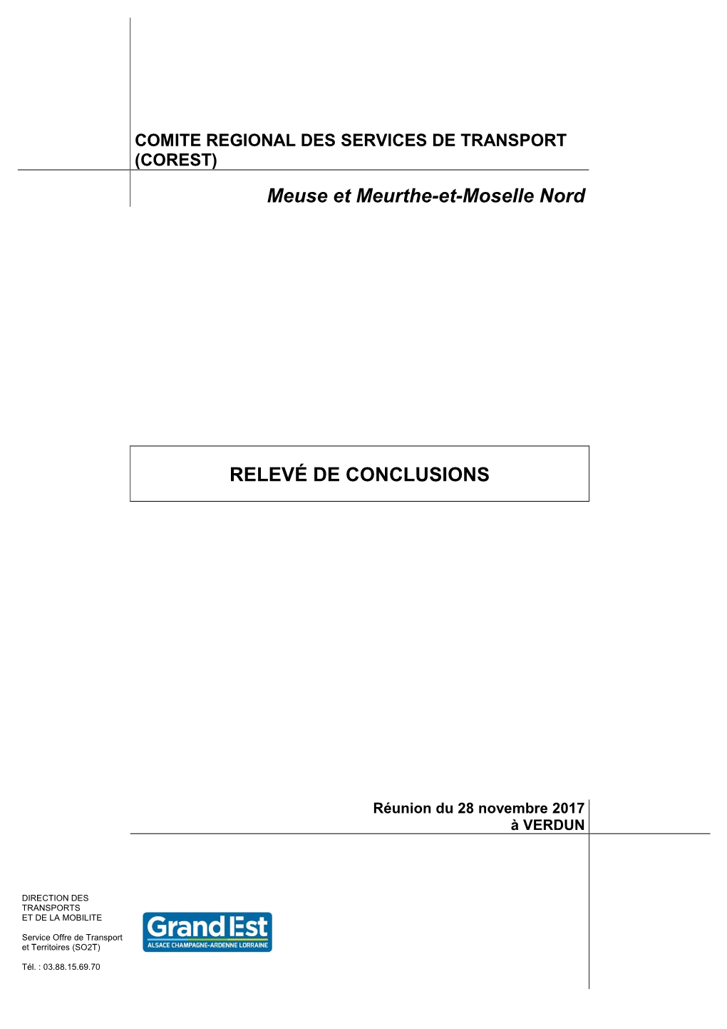 Meuse Et Meurthe-Et-Moselle Nord RELEVÉ DE CONCLUSIONS