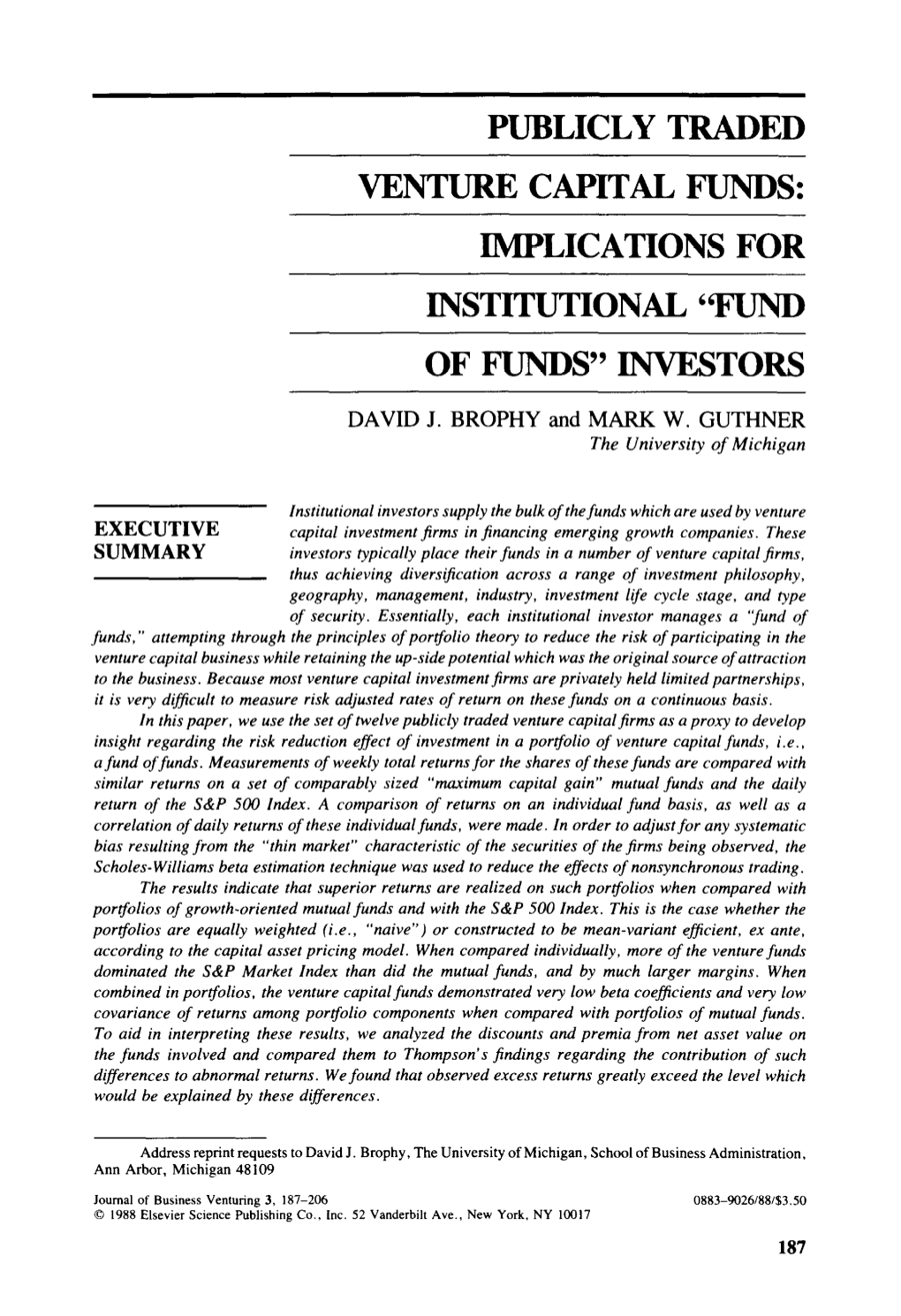 Publicly Trade Venture Capital Funds: Implications for Institutional