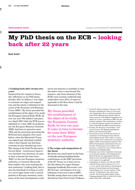 My Phd Thesis on the ECB – Looking Back After 22 Years