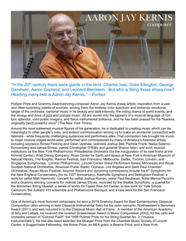 In the 20Th Century There Were Giants in the Land. Charles Ives, Duke Ellington, George Gershwin, Aaron Copland, and Leonard Bernstein