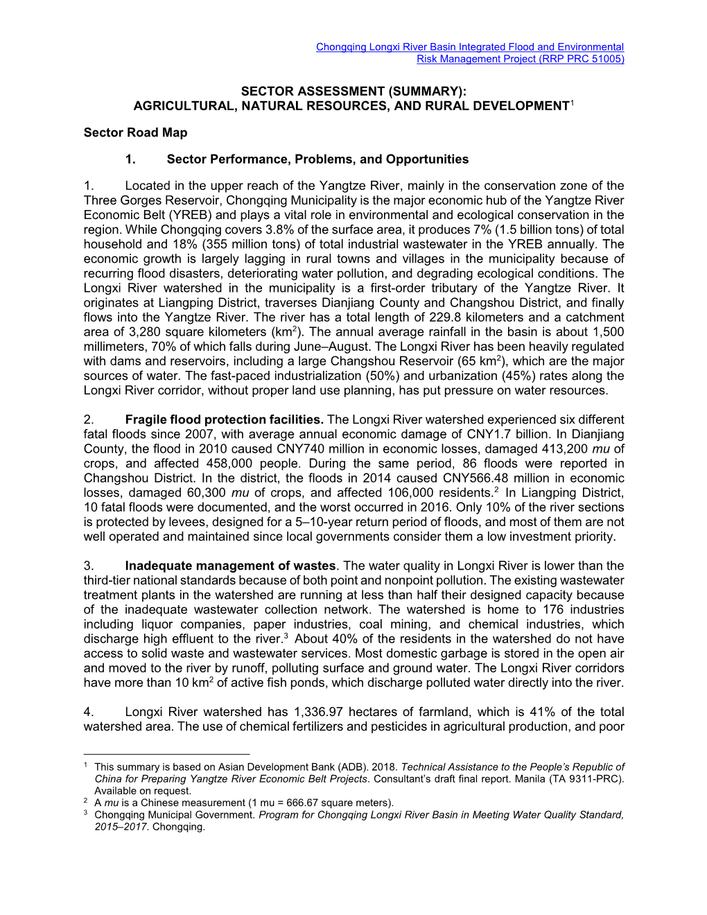 Sector Assessment (Summary): Agriculture