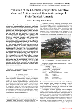 Evaluation of the Chemical Composition, Nutritive Value and Antinutrients of Terminalia Catappa L