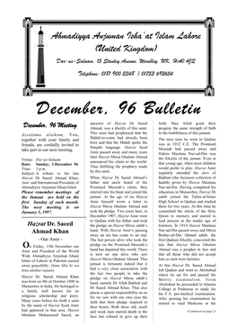 December, 96 Bulletin Ancestor of Hazrat Dr Saeed Faith