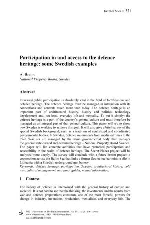 Participation in and Access to the Defence Heritage: Some Swedish Examples
